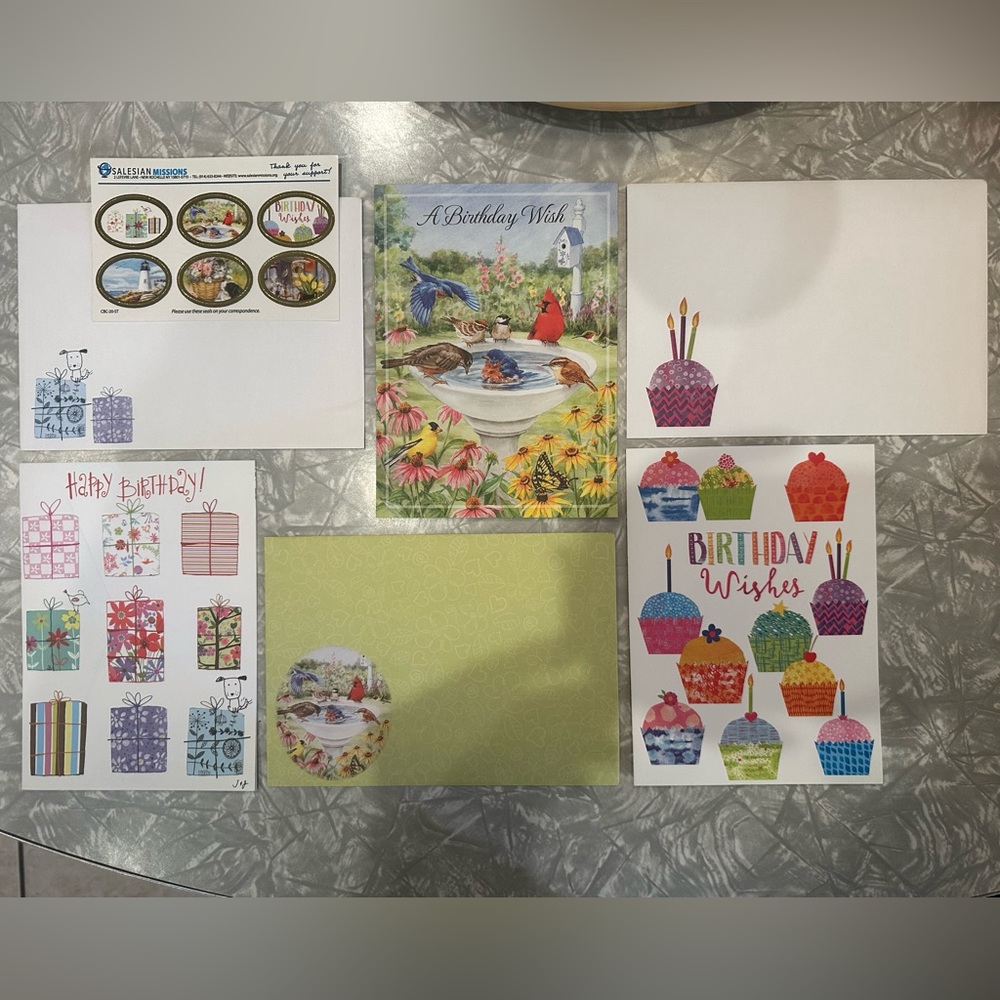 Set of Six Different Catholic Birthday Cards with Matching Envelopes & Stickers